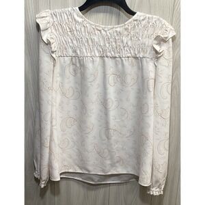 LOFT‎ Women's (Size M) Long Sleeve Round Neck Shirt Ruffle Chest 100% Polyester